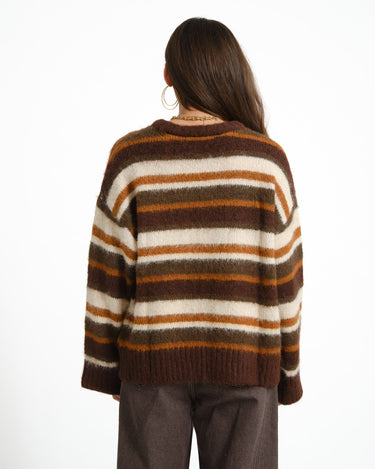 Joe Crew Neck Knit Fudge/Multi Stripes - Things I Like Things I Love