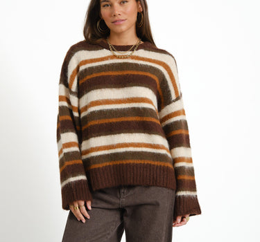Joe Crew Neck Knit Fudge/Multi Stripes - Things I Like Things I Love