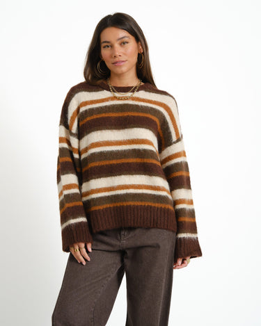 Joe Crew Neck Knit Fudge/Multi Stripes - Things I Like Things I Love