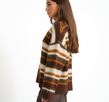 Joe Crew Neck Knit Fudge/Multi Stripes - Things I Like Things I Love