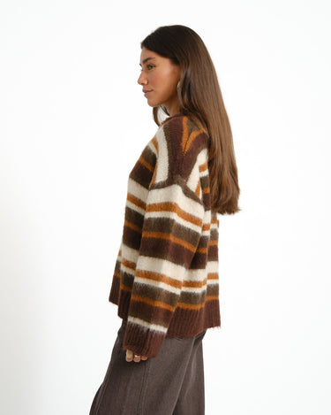 Joe Crew Neck Knit Fudge/Multi Stripes - Things I Like Things I Love