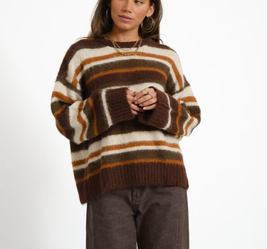 Joe Crew Neck Knit Fudge/Multi Stripes - Things I Like Things I Love