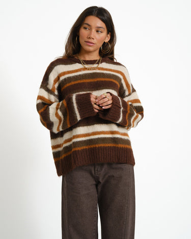 Joe Crew Neck Knit Fudge/Multi Stripes - Things I Like Things I Love