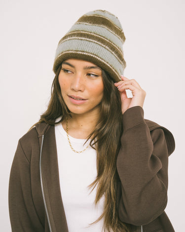 Kangol Fuzzy Stripe Beanie Brown - Things I Like Things I Love