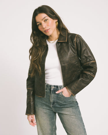 Karlie Cropped PU Jacket Washed - Things I Like Things I Love