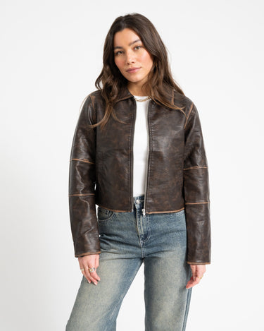 Karlie Cropped PU Jacket Washed - Things I Like Things I Love