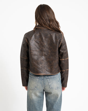 Karlie Cropped PU Jacket Washed - Things I Like Things I Love