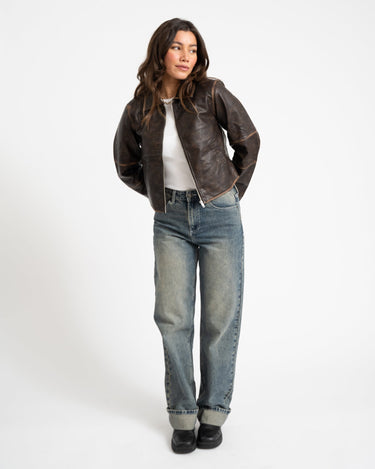 Karlie Cropped PU Jacket Washed - Things I Like Things I Love