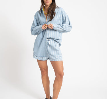 Katri Elastic Band Shorts Medium Blue Denim - Things I Like Things I Love