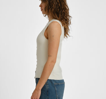 Knitted Button Down Vest Gardenia Ecru - Things I Like Things I Love