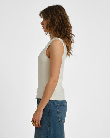Knitted Button Down Vest Gardenia Ecru - Things I Like Things I Love