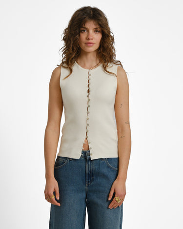 Knitted Button Down Vest Gardenia Ecru - Things I Like Things I Love