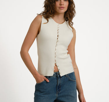 Knitted Button Down Vest Gardenia Ecru - Things I Like Things I Love