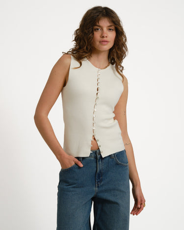Knitted Button Down Vest Gardenia Ecru - Things I Like Things I Love
