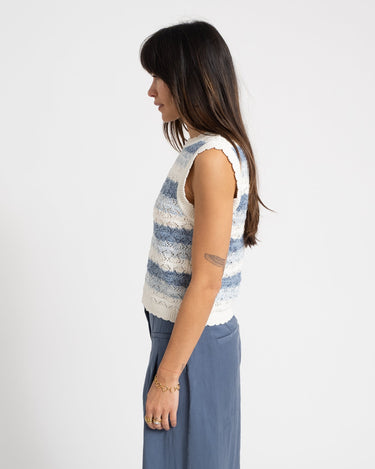 Laika O - Neck Knit Top Stripe White Blue - Things I Like Things I Love