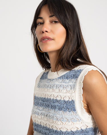 Laika O - Neck Knit Top Stripe White Blue - Things I Like Things I Love