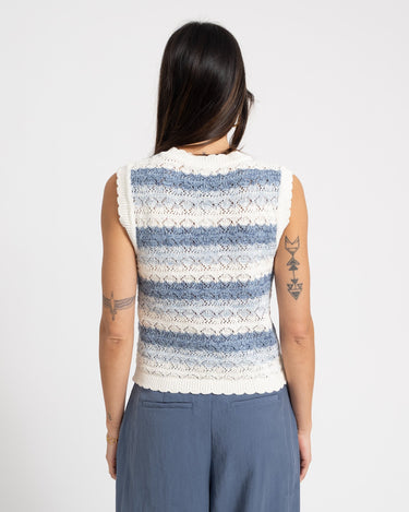 Laika O - Neck Knit Top Stripe White Blue - Things I Like Things I Love