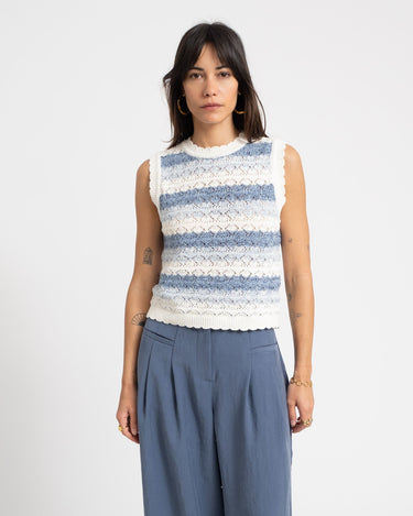 Laika O - Neck Knit Top Stripe White Blue - Things I Like Things I Love