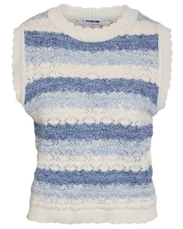 Laika O - Neck Knit Top Stripe White Blue - Things I Like Things I Love