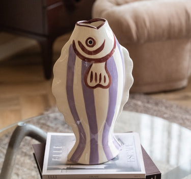 Large Deco Vase Fish Lila Stripe - Things I Like Things I Love