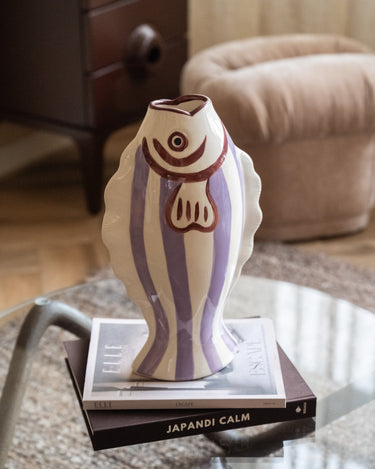 Large Deco Vase Fish Lila Stripe - Things I Like Things I Love