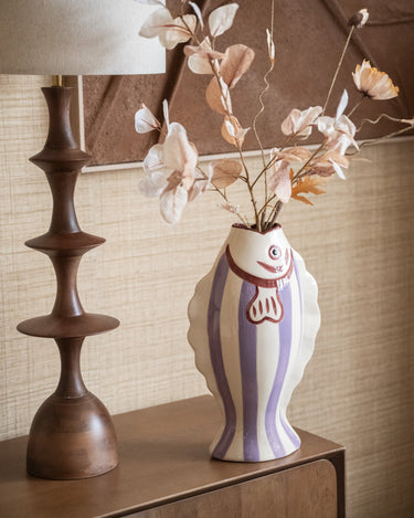 Large Deco Vase Fish Lila Stripe - Things I Like Things I Love