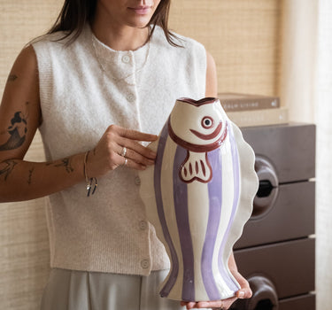 Large Deco Vase Fish Lila Stripe - Things I Like Things I Love