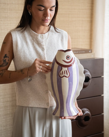 Large Deco Vase Fish Lila Stripe - Things I Like Things I Love