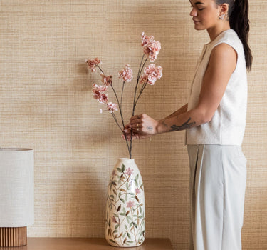 Large Hand - painted Deco Vase Sakura Flowers - Things I Like Things I Love