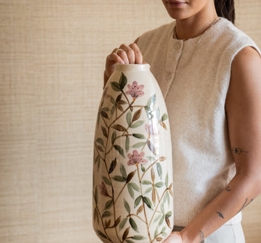 Large Hand - painted Deco Vase Sakura Flowers - Things I Like Things I Love