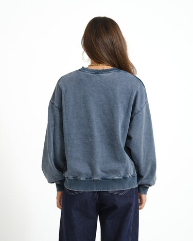 Lippa Loose Wash Crew Sweater Blue Indigo - Things I Like Things I Love