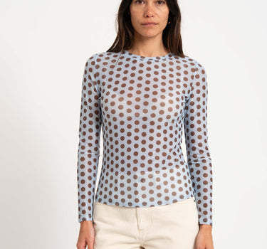 Longsleeve Nelly Mesh Polkadot Blue - Things I Like Things I Love