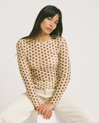 Longsleeve Nelly Mesh Polkadot Yellow - Things I Like Things I Love