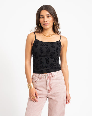 Louise Mesh Flock Back Tie Top Zwart - Things I Like Things I Love