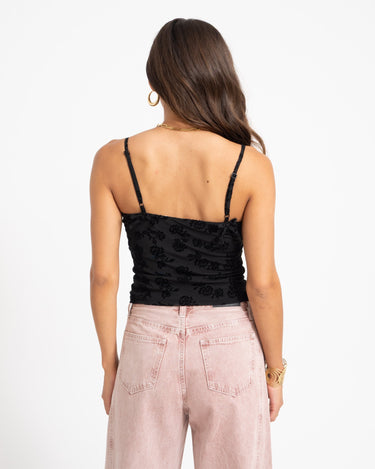 Louise Mesh Flock Back Tie Top Zwart - Things I Like Things I Love