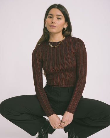 Louzi Top Stripe Glitter Red Black - NO - Things I Like Things I Love