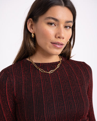 Louzi Top Stripe Glitter Red Black - NO - Things I Like Things I Love