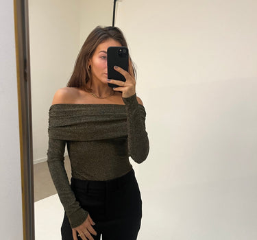Megan Off - shoulder Glittery Body Gold - Things I Like Things I Love