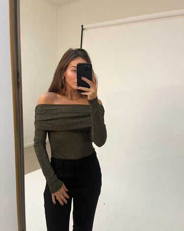 Megan Off - shoulder Glittery Body Gold - Things I Like Things I Love