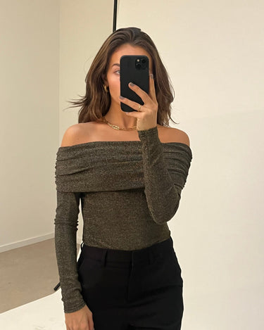 Megan Off - shoulder Glittery Body Gold - Things I Like Things I Love