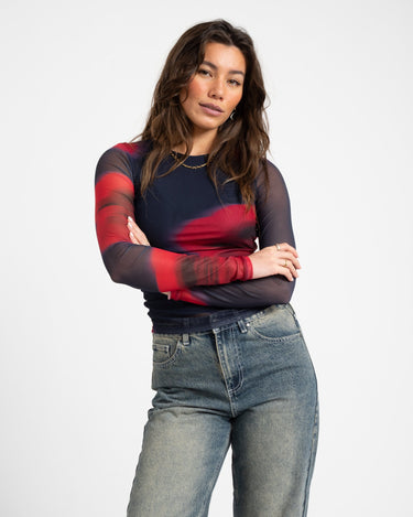 Melia Mesh Top Maritime Blue Flower - Things I Like Things I Love