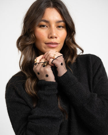 Mesh Polkadot Open Gloves Black - Things I Like Things I Love