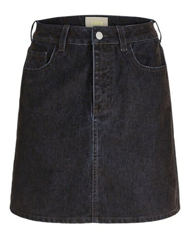 Mia Flock Short Denim Skirt Brown - Things I Like Things I Love