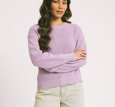 Mila Twist Crew Neck Knit Purple Rose - Things I Like Things I Love