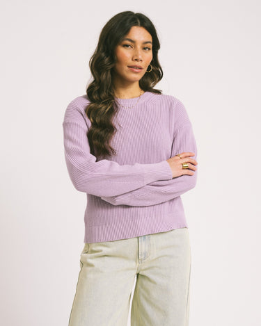Mila Twist Crew Neck Knit Purple Rose - Things I Like Things I Love