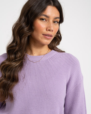 Mila Twist Crew Neck Knit Purple Rose - Things I Like Things I Love