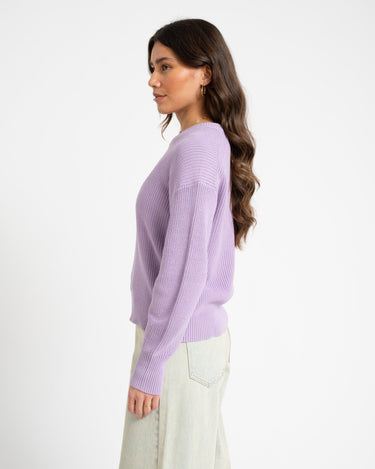 Mila Twist Crew Neck Knit Purple Rose - Things I Like Things I Love