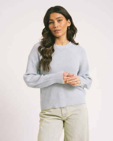 Mila Twist Crew Neck Knit Skyway - Things I Like Things I Love