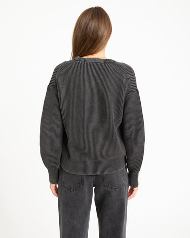 Mila Twist Wash Crew Neck Knit Black - Things I Like Things I Love