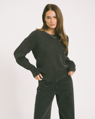 Mila Twist Wash Crew Neck Knit Black - Things I Like Things I Love